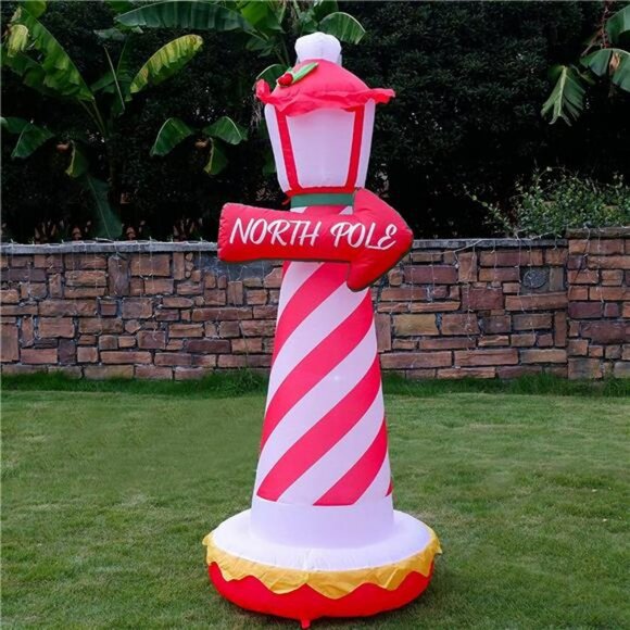 6FT Inflatable Xmas Lighthouse, Blow Up North Pole Sign with Built in LED Lights - Picture 4 of 6